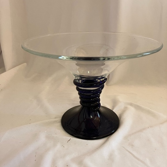 Elegant Glass Compote with Navy Base - Picture 2 of 9